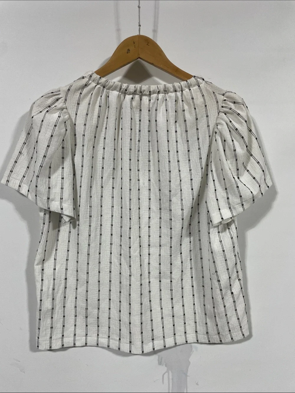 Madewell Lightweight White Striped Peasant Blouse with Tie Neck - Picture 3 of 4